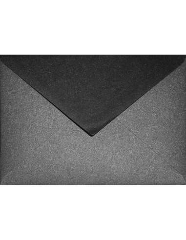 Busta da lettera metallizzata perlescente nero C6 (11,4x16,2cm) gommata Aster Metallic Black 120g