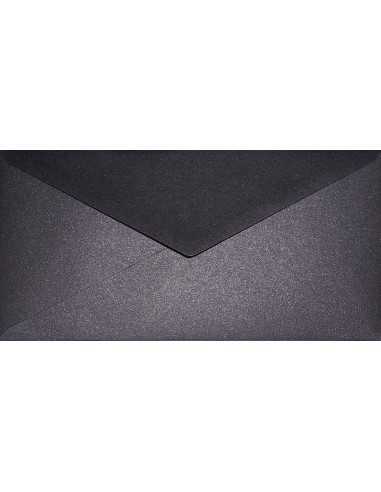 Busta da lettera metallizzata perlescente nero con rame DL (11x22cm) gommata Aster Metallic Black Cooper 120g