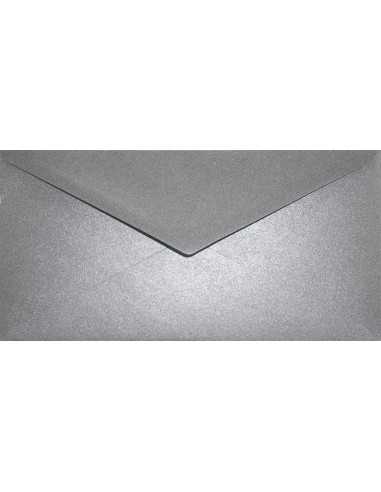 Busta da lettera metallizzata perlescente grigio DL (11x22cm) gommata Aster Metallic Grey 120g