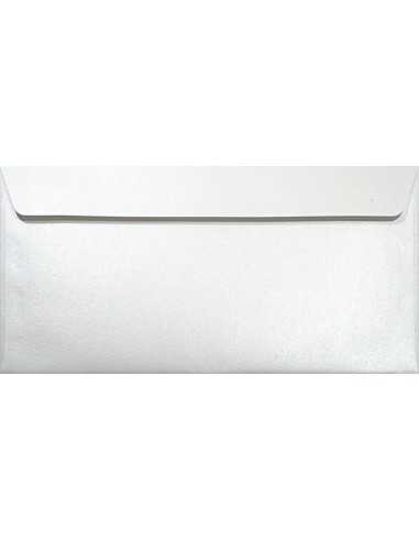 Busta da lettera metallizzata perlescente bianco DL (11x22cm) con strip adesivo Majestic Marble White 120g