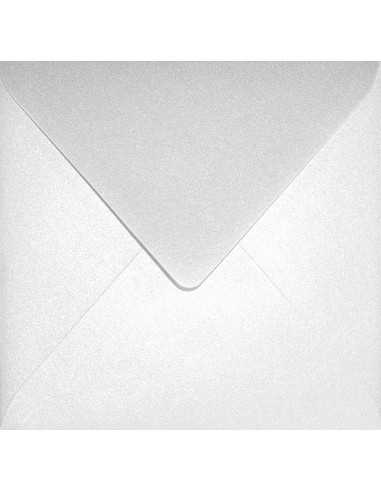 Busta da lettera metallizzata perlescente quadrata bianco (15,3x15,3cm) gommata Aster Metallic White 120g