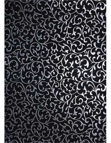 Carta decorativa nero con pizzo argento (18x25cm) - 5 fogli