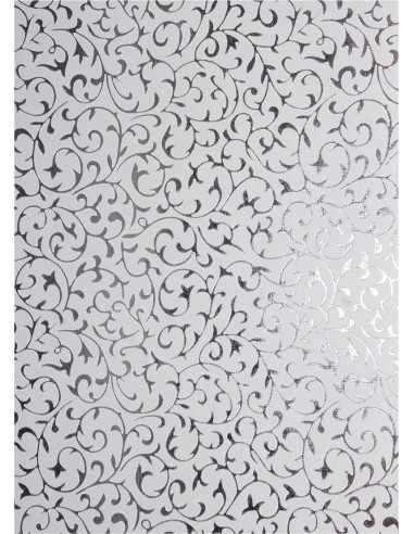 Carta decorativa bianco con pizzo argento (18x25cm) - 5 fogli