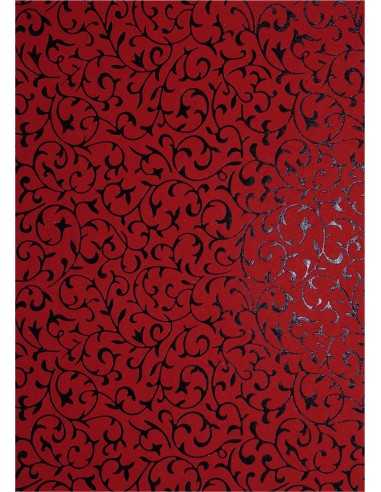 Carta decorativa rosso con pizzo nero (18x25cm) - 5 fogli