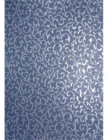 Carta decorativa metallizzata blu con pizzo argento (18x25cm) - 5 fogli