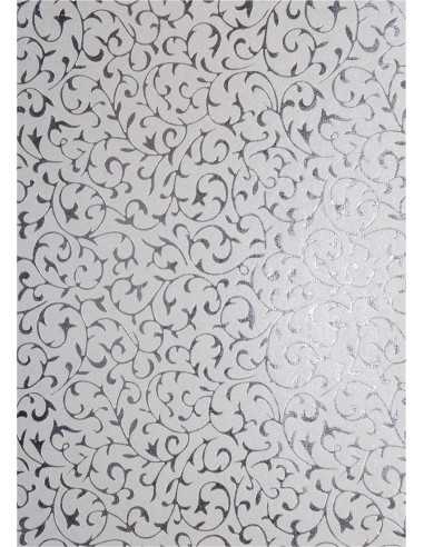 Carta decorativa metallizzata bianco pizzo argento (18x25cm) - 5 fogli