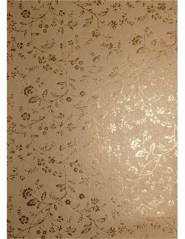 Carta decorativa metallizzata oro con fiori oro (18x25cm) - 5 fogli