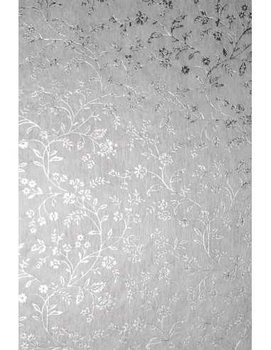 Carta decorativa fliselina bianco con fiori argento (19x29cm) - 5 fogli