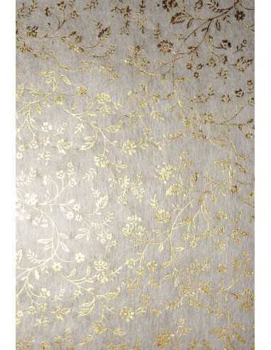 Carta decorativa fliselina écru con fiori oro (19x29cm) - 5 fogli