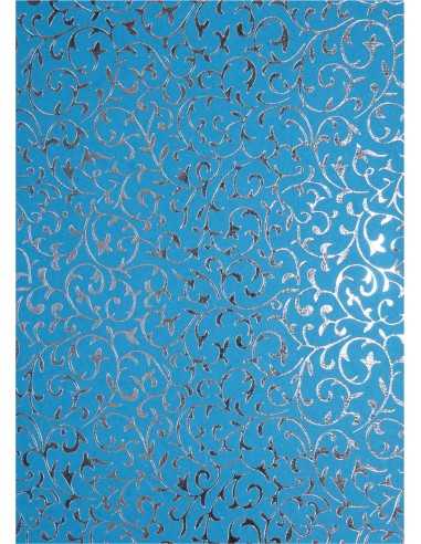 Carta decorativa azzurro con pizzo argento (56x76cm)