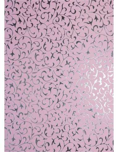 Carta decorativa rosa con pizzo argento (56x76cm)