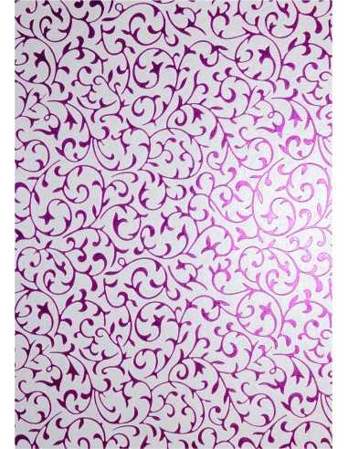 Carta decorativa metallizzata bianco con pizzo rosa (56x76cm)