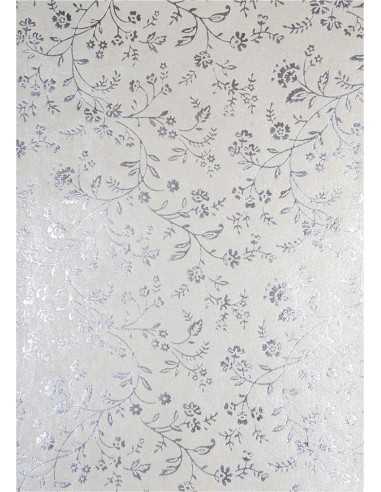 Carta decorativa metallizzata écru con fiori argento (56x76cm)