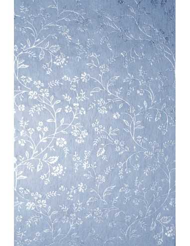 Carta decorativa fliselina azzurro con fiori argento (58x90cm)