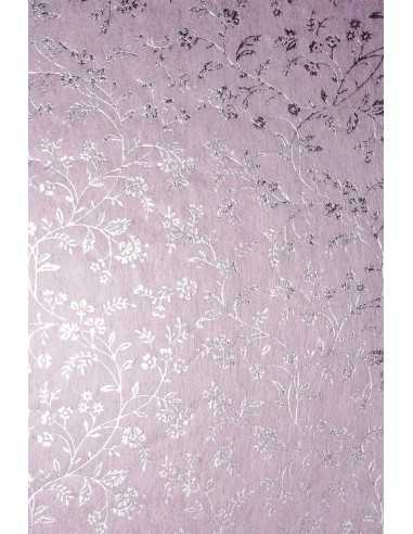 Carta decorativa fliselina rosa con fiori argento (58x90cm)