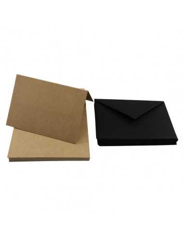 Set carta ecologica pieghevole marrone 340g Kraft EKO PLUS + Busta da lettera nero C6 - 25 pezzi