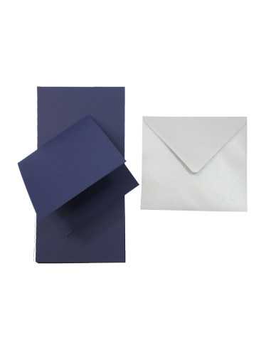 Set carta pieghevole blu 280g Nettuno Blue Navy + Busta da lettera quadrata argento Aster Metallic Silver - 25 pezzi