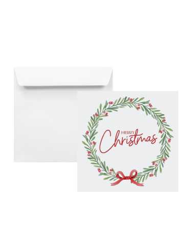 Busta da lettera quadrata con stampa Natale (corona) bianco (15,5x15,5cm) con strip adesivo 100g