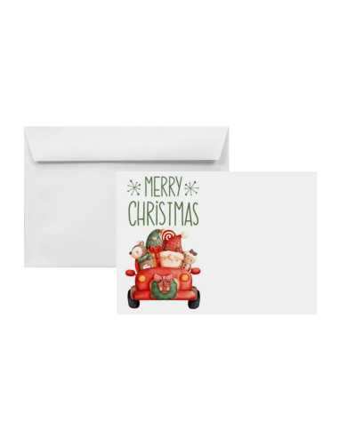 Busta da lettera con stampa Natale (auto) bianco C6 (11,4x16,2cm) con strip adesivo 120g